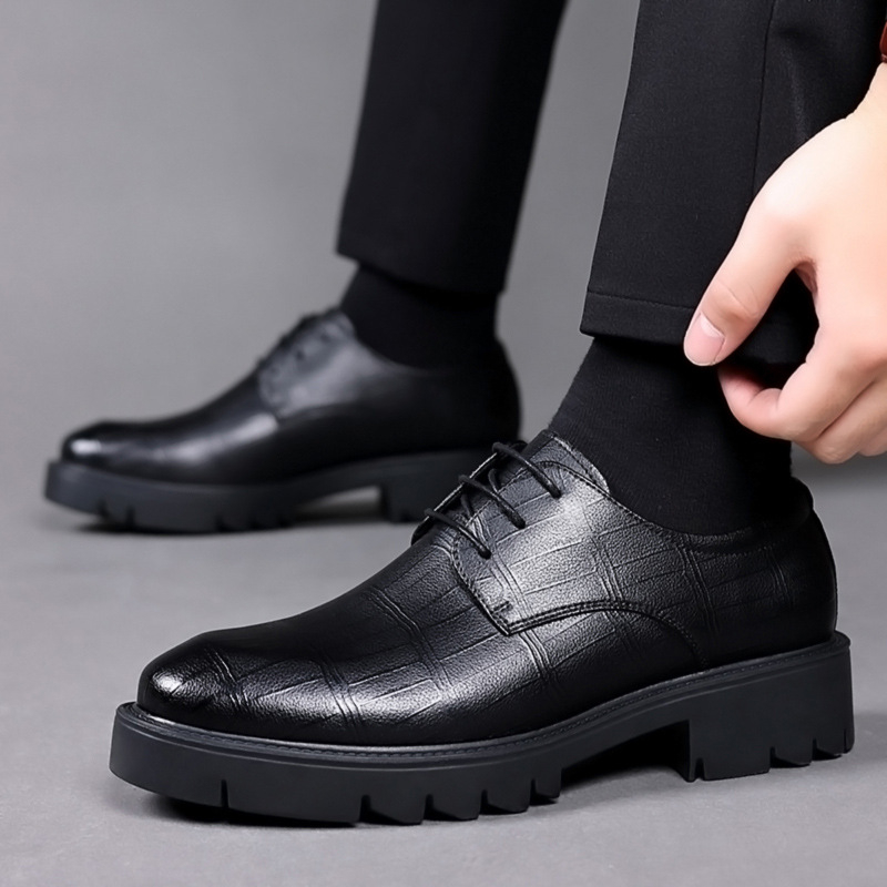 Men Formal Wear All Black - Mens Black Leather Crocodile Embossed Lace