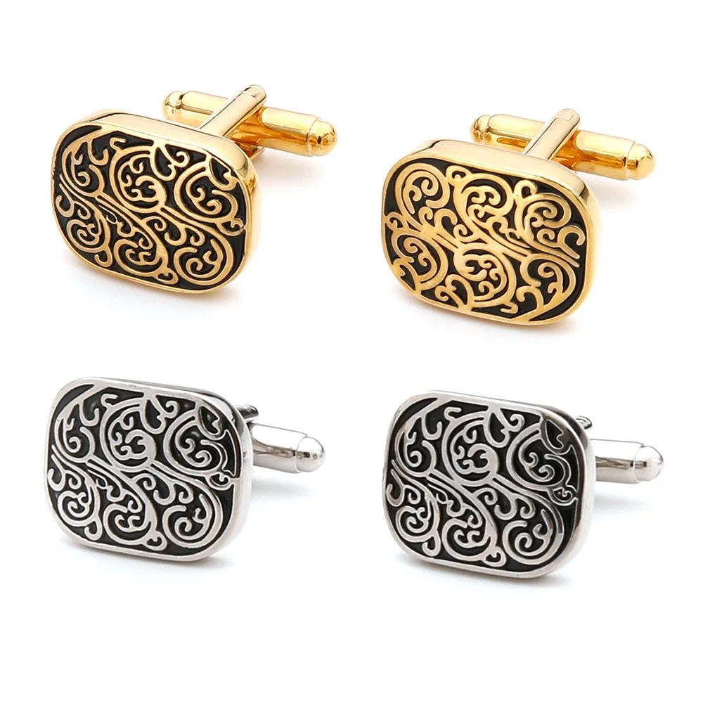 Dress Shirt French Cuff - High Quality Gold Cufflinks Vintage Pattern