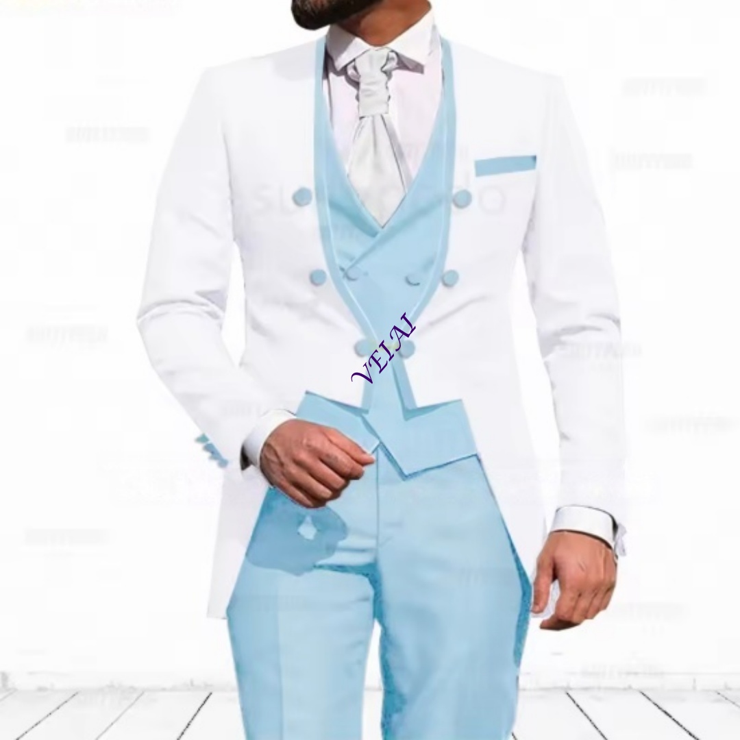 Customized Sky Blue 3-Piece Su - đánh giá và giá Men Formal Wear Blue