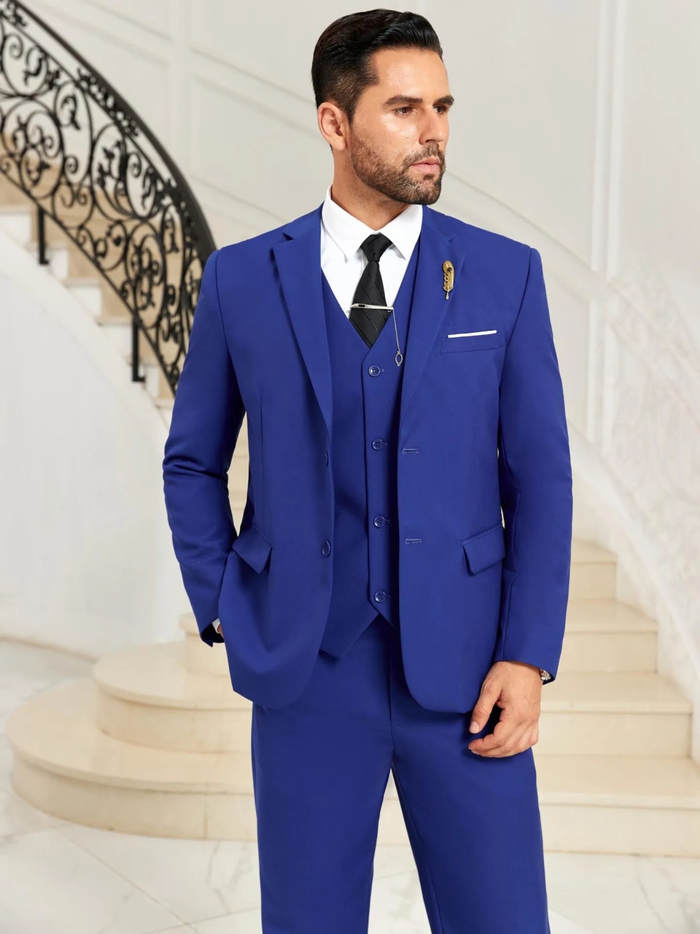 New Blue Men's Slim Fit Suits  - đánh giá và giá Men Formal Wear Blue