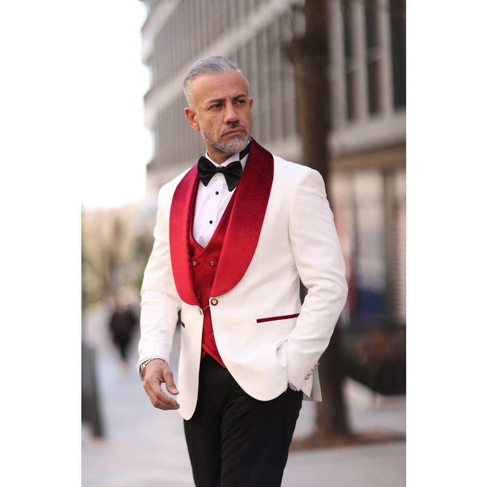 Red White Men Wedding Tuxedos  - đánh giá và giá Men Formal Wear Modern